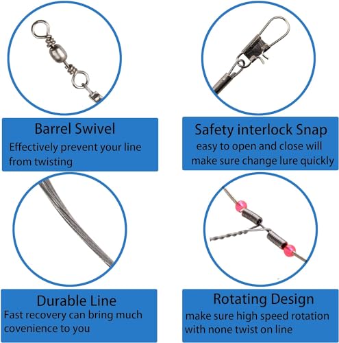 Fishing Leader Saltwater Freshwater,Stainless Steel Fish Rig with Swivel Snap Beads Connector Lure Bait and Hooks Fish Trace Lure Steel Wire Fishing Tackle Kit - color: 3arm 24pack