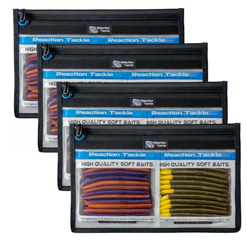 Reaction Tackle Clear Tackle Storage Bags, Water Resistant Zippered Paks for Bait, Lures, and Soft Plastics, Heavy Duty TPU with Reinforced Sides for Boats and Kayaks, 16x12 in, 4-Pack - size: 16x12 in, 4-Pack