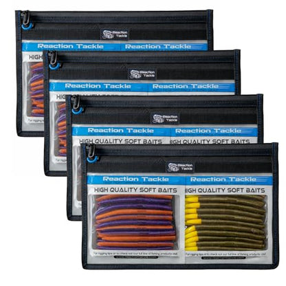 Reaction Tackle Clear Tackle Storage Bags, Water Resistant Zippered Paks for Bait, Lures, and Soft Plastics, Heavy Duty TPU with Reinforced Sides for Boats and Kayaks, 16x12 in, 4-Pack - size: 16x12 in, 4-Pack