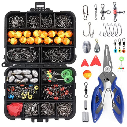 263pcs Fishing Accessories Set with Tackle Box Including Plier Jig Hooks Sinker Weight Swivels Snaps Sinker Slides - color: Orange