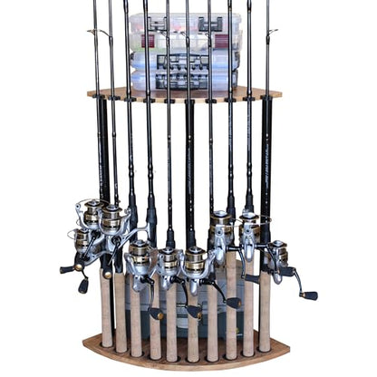 Rush Creek Creations - 10 Fishing Rod and Fishing Pole Holders for Garage, Fishing Gear, Accessories & Tackle Organizer, Vertical Fishing Pole/Rod Corner Storage Rack - 15.35"D x 15.35"W x 26.85"H