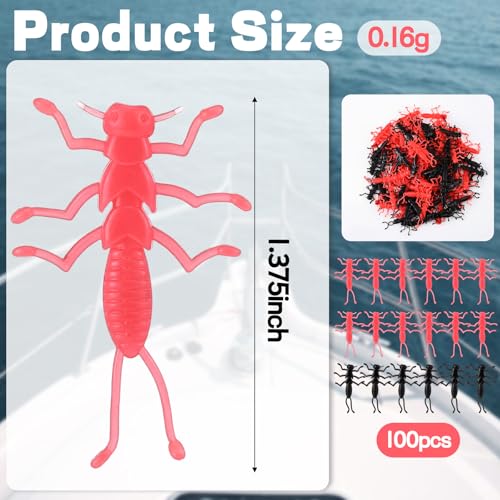 Simgoing 100 Pcs Soft Plastic Stonefly Scented Crappie Fishing Soft Plastic Stonefly Bass Crawfish Lures Crappie Worms Lure Bait Fishing Equipment Set - color: Black and Pink