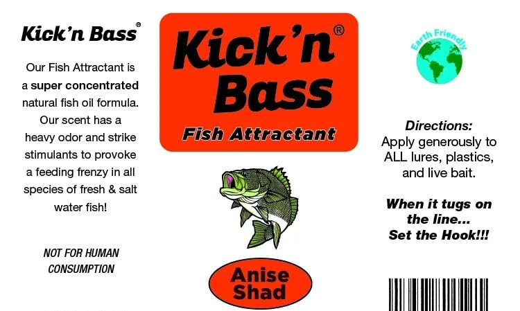 Kick’n Bass Fish Attractant, Supercharged Concentrated Natural Fish Oil Formula Scent for Fishing Lures, One 4 fl oz Bottle. (10 Scents to Choose from) - color: Anise Shad - Kick’n Bass Fish Attractant