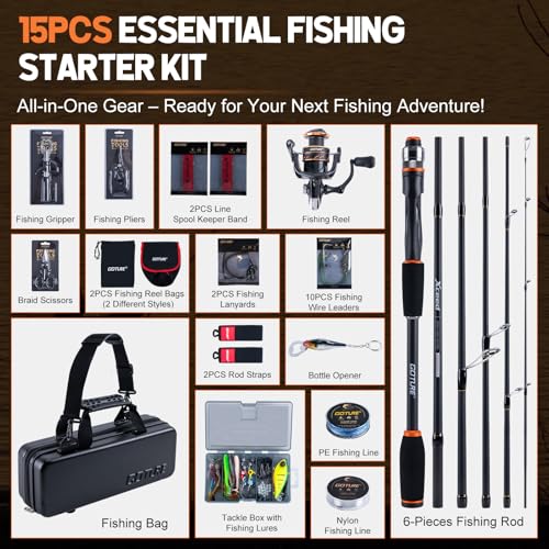 Goture Spinning Fishing Rod & Reel Combo with Carrier Bag,6.6-9FT,Spin Reels, Lures Kit, Pliers, Braided Line, Fish Gripper, Carbon Fiber Freshwater Fishing Rod Full Kit for Starter - size: 7FT: Spinning Rod, style: B - Xceed 6 Pieces Rod With Pc Fishing