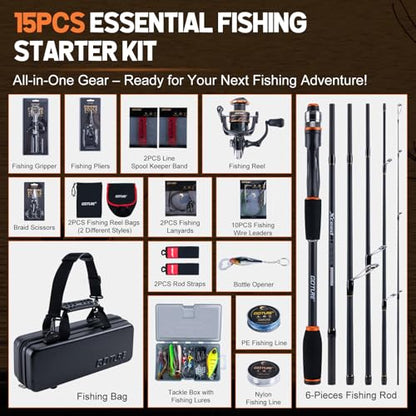 Goture Spinning Fishing Rod & Reel Combo with Carrier Bag,6.6-9FT,Spin Reels, Lures Kit, Pliers, Braided Line, Fish Gripper, Carbon Fiber Freshwater Fishing Rod Full Kit for Starter - size: 7FT: Spinning Rod, style: B - Xceed 6 Pieces Rod With Pc Fishing