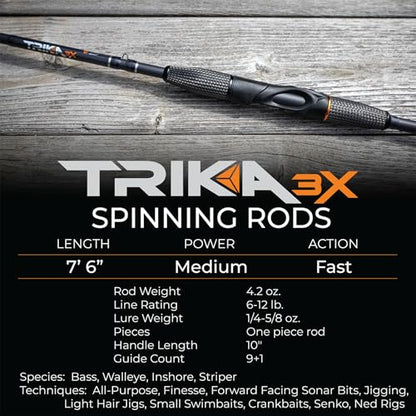 TRIKA 3X Carbon Rod Carbon Weave Rod for Extra Sensitive Vibration | Longer Casting | Lightweight Freshwater Fishing Pole - style: Spinning 7'6" Medium/Fast 1 Pc.