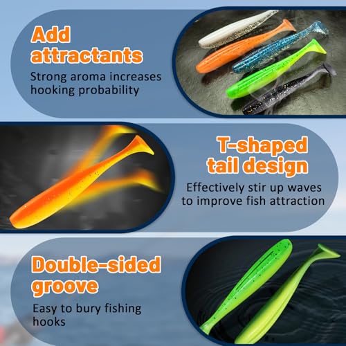 120 Pcs Soft Plastic Baits, 7 CM Paddle Tail Swim Baits, Fishing Soft Plastic Lures, Paddle Tail Swimbaits for Freshwater and Saltwater Bass Trout Walleye Crappie