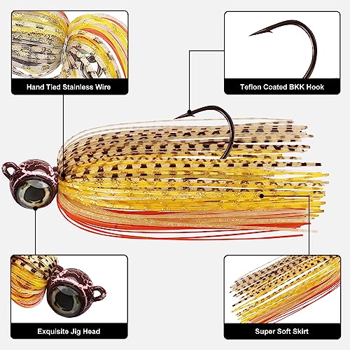 TRUSCEND Jigs Fishing Lures with Ultra Smooth Teflon Hook, Tour Grade Titanium Weed Guard Swim Jigs, Valuable Weedless Skirted Jig, Well-Made Lures for Crappie Bass Trout, Freshwater Fishing Gear - color: B1-3/8oz
