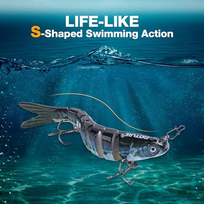 Goture Bass Fishing Lures, Lifelike Jointed Swimbait for Bass Trout Walleye Crappie Pike, Slow Sinking Segment Swimming Bait Fishing Lures for Freshwater and Saltwater, Gifts for Men - color: C:3pcs Bass Lures with 20pcs Snaps