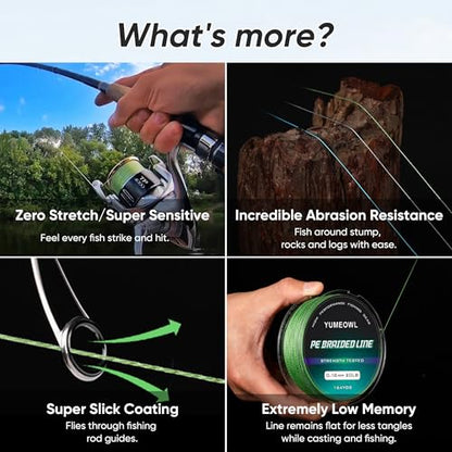 Thinner Braided Fishing Line, Ultra-Strong Abrasion Resistant Zero Stretch Braided Line, 4&8 Strand - color: Moss Green, size: X4-8lb-164yds-0.08mm