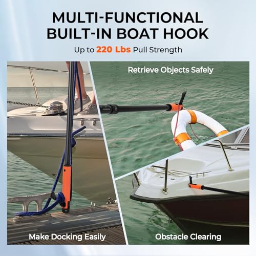 KastKing Brutus Folding Landing Net with Boat Hook, Foldable, Extendable, Lightweight & Strong, Multi-Functional Built-in Boat Hook, Non-Slip & Bright Orange TPR Handle, Two Nets Options - style: Pvc Net - 75" Full