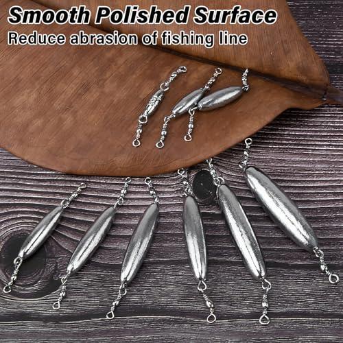 Dr.Fish 10 Pack in-line Trolling Sinkers with Double Swivel Torpedo Weight Lead Fishing Sinkers Double Ring Saltwater Freshwater Salmon Walleye Trolling - size: 1/2oz- 10 Pack