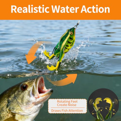 Keenjorika Soft Frog Fishing Lures 3 Pack, Topwater Floating Weedless Frog Baits with Rotating Kicking Legs, Lifelike Soft Swimbaits for Bass, Trout, Snakehead Fishing, Freshwater & Saltwater - color: 1/5/7