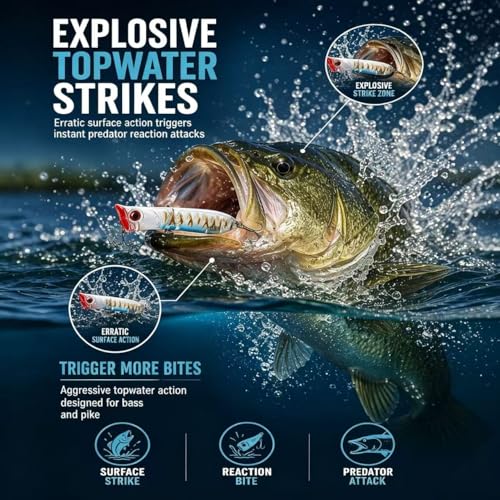 Topwater Popper Fishing Lure for Bass Pike 0.39oz 3.1in Floating Surface Bait with Loud Splashing Cup Mouth - color: color2