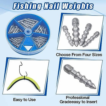 Fishing Weights Sinkers for Bass Fishing Tackle Insert Sinker for Fishing Lures Lead Fishing Nail Weight for Plastic Worm Soft Plastic Baits Neko Rig Wacky Rig Size 1/32oz 1/25oz 1/16oz 1/8oz - size: Mix 4 Sizes - 70 PACK