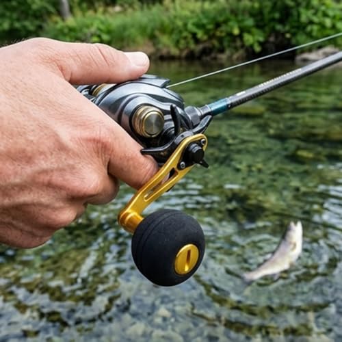 Power Handle Baitcasting, Baitcasting Handle Replacement for Baitcasting Fishing Reel, Fishing Reel Handle Replacement Baitcaster, Metal Knob Grip Replacement for Outdoors - color: Gold