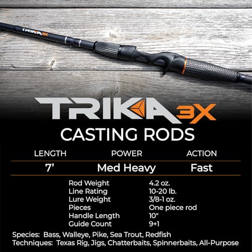 TRIKA 3X Carbon Rod Carbon Weave Rod for Extra Sensitive Vibration | Longer Casting | Lightweight Freshwater Fishing Pole - style: Casting 7' Medium Heavy/Fast 1pc.
