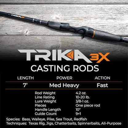TRIKA 3X Carbon Rod Carbon Weave Rod for Extra Sensitive Vibration | Longer Casting | Lightweight Freshwater Fishing Pole - style: Casting 7' Medium Heavy/Fast 1pc.