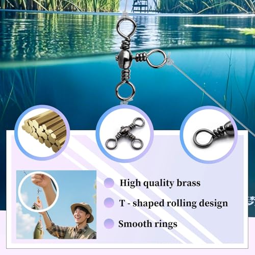 Natufish 3 Way Swivels Fishing Tackle - 25Pcs/50Pcs Three Way Swivel Black T-Turn Barrel Swivel High Strength Connector for Catfish Rigs - size: 2/0#_121lbs_50pcs