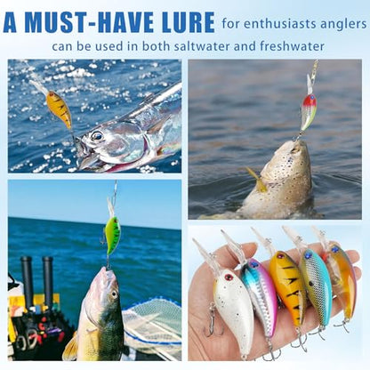 Crankbait Fishing Lures Hard Bait Shallow Diving Crank Bait Lifelike Swimbait Lures for Bass Trout Walleye Pike Freshwater Saltwater Fishing Lure - color: B-8pcs-3.9in/0.5oz