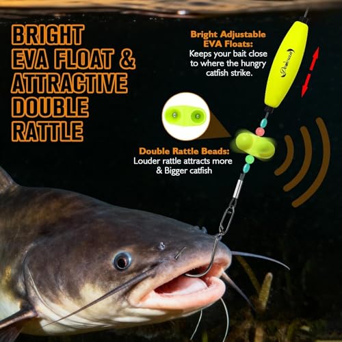 Dovesun Catfish Rigs Take Down Rigs for Catfish Float Rigs with Rattles Santee Rig Circle Hooks 6/0 8/0 Ready to Use Catfishing Tackle 6pcs - size: 6/0Hook * 6PCS
