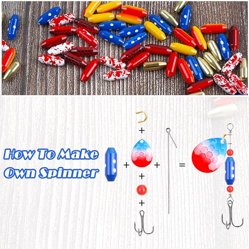 Fishing Spinner Lure Bodies Kit,45PCS Fishing Sinker Weights Brass Painted Spinner Lure Body Brass Fishing Beads Bullet Slip Sinker DIY Inline Spinner Bait Making Supplies Parts