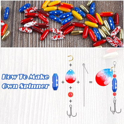 Fishing Spinner Lure Bodies Kit,45PCS Fishing Sinker Weights Brass Painted Spinner Lure Body Brass Fishing Beads Bullet Slip Sinker DIY Inline Spinner Bait Making Supplies Parts