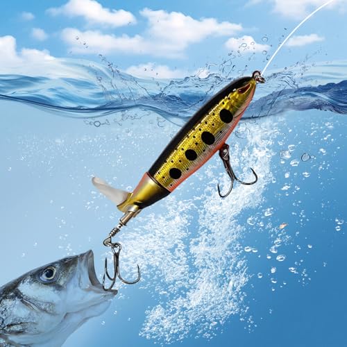 1-Pack Topwater Fishing Lures & Crankbaits Set - High-Action Popper Bass Lures with Rotating Tail, Saltwater/Freshwater Hard Baits for Trout, Pike, Catfish | Vibrating Lure Kit with Storage Box - color: yellow