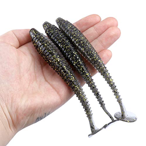 Paddle Tail Swimbaits 100/80/50PCS, 5/4/3/2 inch Soft Fishing Lures Bulk Pack – Durable Lifelike Action Lures for Bass, Trout, Crappie – Freshwater & Saltwater Fishing Gifts - color: Black-Gold, size: 5in, 50pcs
