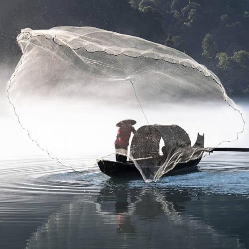 Lawaia Cast Net Cast Nets for Fishing Hand Throw Bait Nets 1/2 inch Mesh Freshwater Saltwater Fish Gear - Ideal for Shrimp, Fish & Fly Fishing with 3FT - 12FT Radius - size: 3FT/0.9m Radius