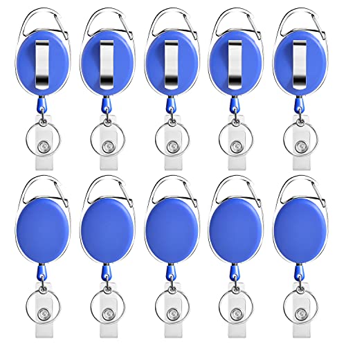 Retractable Badge Holder with Carabiner Reel Clip and Key Ring for ID Card Key Keychain Holders Blue 10 Pieces - style: Blue-10pcs