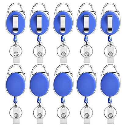 Retractable Badge Holder with Carabiner Reel Clip and Key Ring for ID Card Key Keychain Holders Blue 10 Pieces - style: Blue-10pcs
