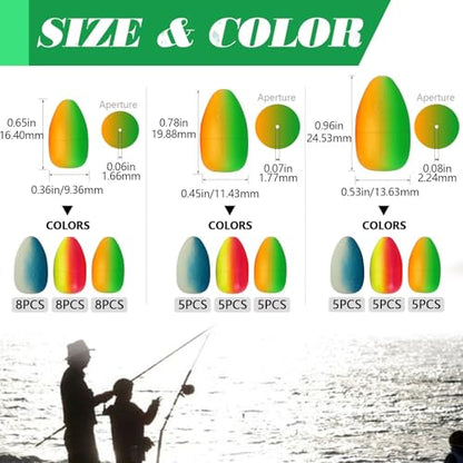 Dovesun 220/104/80/60/54/52/42pcs Pompano Rig Floats for Surf Fishing Foam Bobbers for Fishing Fly Fishing Bobbers Floats Bright Color Kit/Round/Cylindrical/Heart/Bullet/Pill/Spin Shape - color: Bullet-54pcs