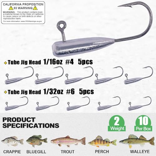 Crappie Jigs Kit with Tube Baits, 120pcs Soft Plastic Crappie Lures (12 Colors) & 10 Jig Heads for Panfish & Trout Fishing - color: Tri-Color Tube Collection Kit 130-Piece