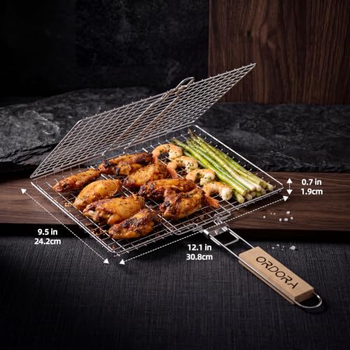 ORDORA Shallow Grill Basket, Fish Grill Basket, Rustproof Stainless Steel BBQ Folding Portable Grilling Rack for Meat, Steak,Vegetables, Grill Accessories - size: Shallow