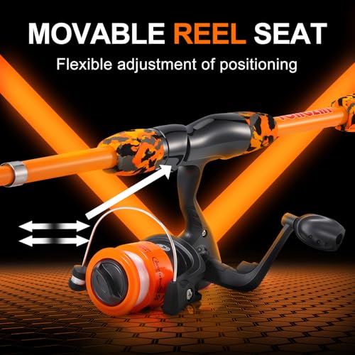 Kids Fishing Rod and Reel Combo,Light Weight Fishing Pole with Spinning Fishing Reel Tackle Bag Lures for Youth,Girls and Boys Good Starter Fishing Kit - color: Orange