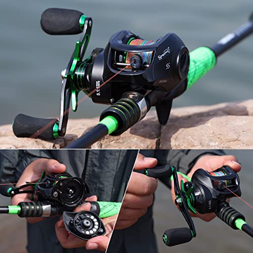 Sougayilang Baitcasting Fishing Reel with 9 + 1 Anti-Reverse Ball Bearings, 8.1:1 High-Speed Gear Ratio Casting Reel - color: Green- Right Handed