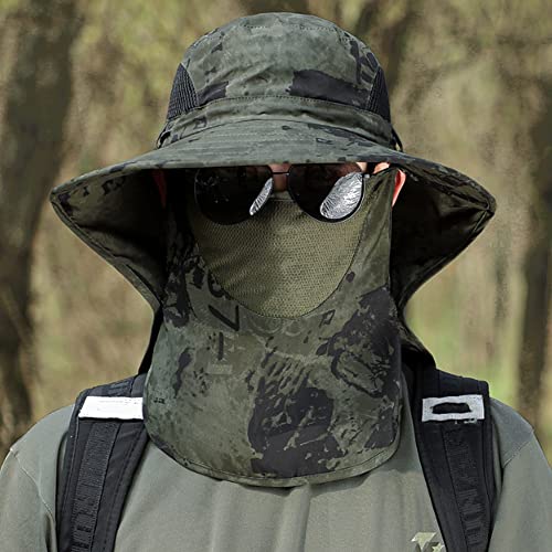 Unisex Outdoor Work Sunhat with Face Neck Flap UV Protection for Fishing Hiking Mountaineering Garden - color: Army Green