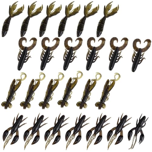 Soft Silicone Crawfish Lures Kit, 25Pcs Saltwater Fishing Lures Shrimp Baits Set for Bass Fishing, Fishings Bait for Freshwater Saltwater Gifts - color: Coffee