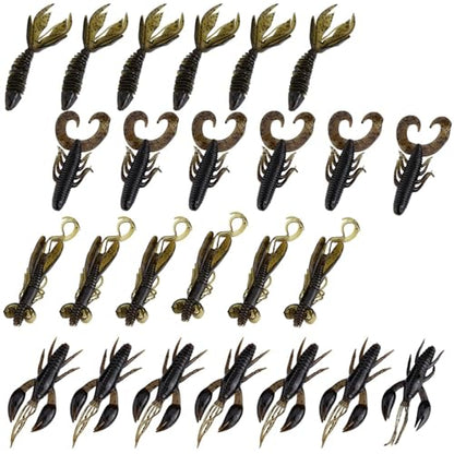 Soft Silicone Crawfish Lures Kit, 25Pcs Saltwater Fishing Lures Shrimp Baits Set for Bass Fishing, Fishings Bait for Freshwater Saltwater Gifts - color: Coffee