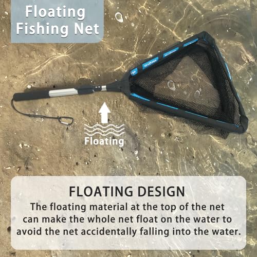 Floating Telescoping Rubber Fishing Net with Handle Lightweight Fly Fish Net Silicone Foldable Freshwater and Saltwater Extendable Fishpond Kayak Fish Landing Net - color: Floating Polyester Fiber Coated Net-Blue&Silver-36"