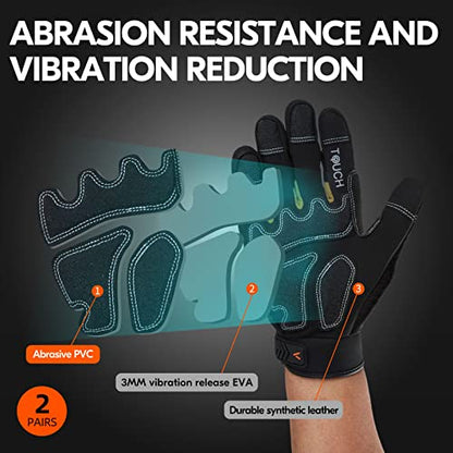 Vgo 2-Pairs Safety Work Gloves - Mechanics, Impact, Anti-Vibration, Rigger, Heavy Duty (M, Black, SL8849IP) - color: Gold&black-regular, size: Medium (2 Pairs)
