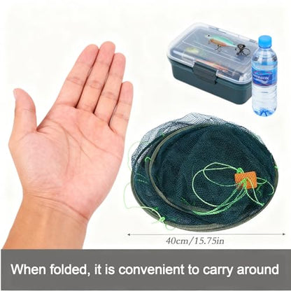 Foldable Nylon Fishing Net, Portable Fish,Crab Trap Net with Rope - size: Small 31.5inch/80cm