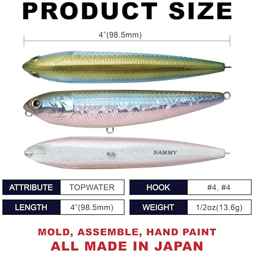 LUCKY CRAFT Sammy 100, Topwater Walking The Dog Action Freshwater Lake Bass Fishing Champion Bait - color: 254 MS MJ Herring - Aurora Wakasagi, size: 100