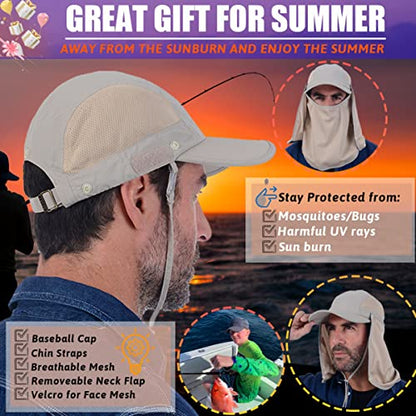 USHAKE Sun Cap Fishing Hat Baseball Cap with Face Neck Cover Flap - color: Khaki-1