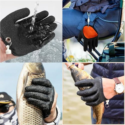 Fishing Gloves with Magnet Release, Fishing Lanyard, Puncture Resistant Fish Gloves for Handling, Taking Off Fish, Waterproof Fishing Accessories for Women Men