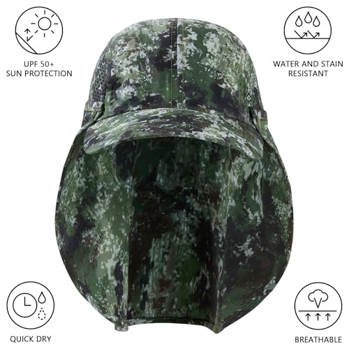 BASSDASH UPF 50+ Foldable Fishing Hat Baseball Cap with Removable Neck Flap Portable for Men Women Golf Hiking - color: Woodland Ⅱ With Unfoldable Brim