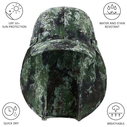BASSDASH UPF 50+ Foldable Fishing Hat Baseball Cap with Removable Neck Flap Portable for Men Women Golf Hiking - color: Woodland Ⅱ With Unfoldable Brim