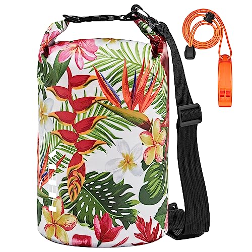 HEETA Waterproof Dry Bag for Women Men, 5L/10L/20L/30L/40L Roll Top Lightweight Dry Storage Bag Backpack with Emergency Whistle for Travel, Kayaking, Boating, Camping, Beach, Cruise Ship Essentials - color: Flower, size: 10L