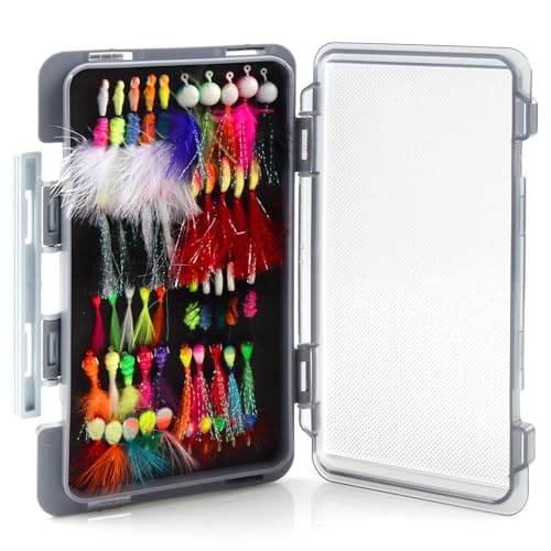Ice Fishing Jigs Kit 100pcs Lures Bait Icefishing Set Crappie Jig Hooks Gear Accessories for Walleye Panfish with Tackle Box Gifts for Men - color: 50pcs Fly Ice Jig with Lure Box